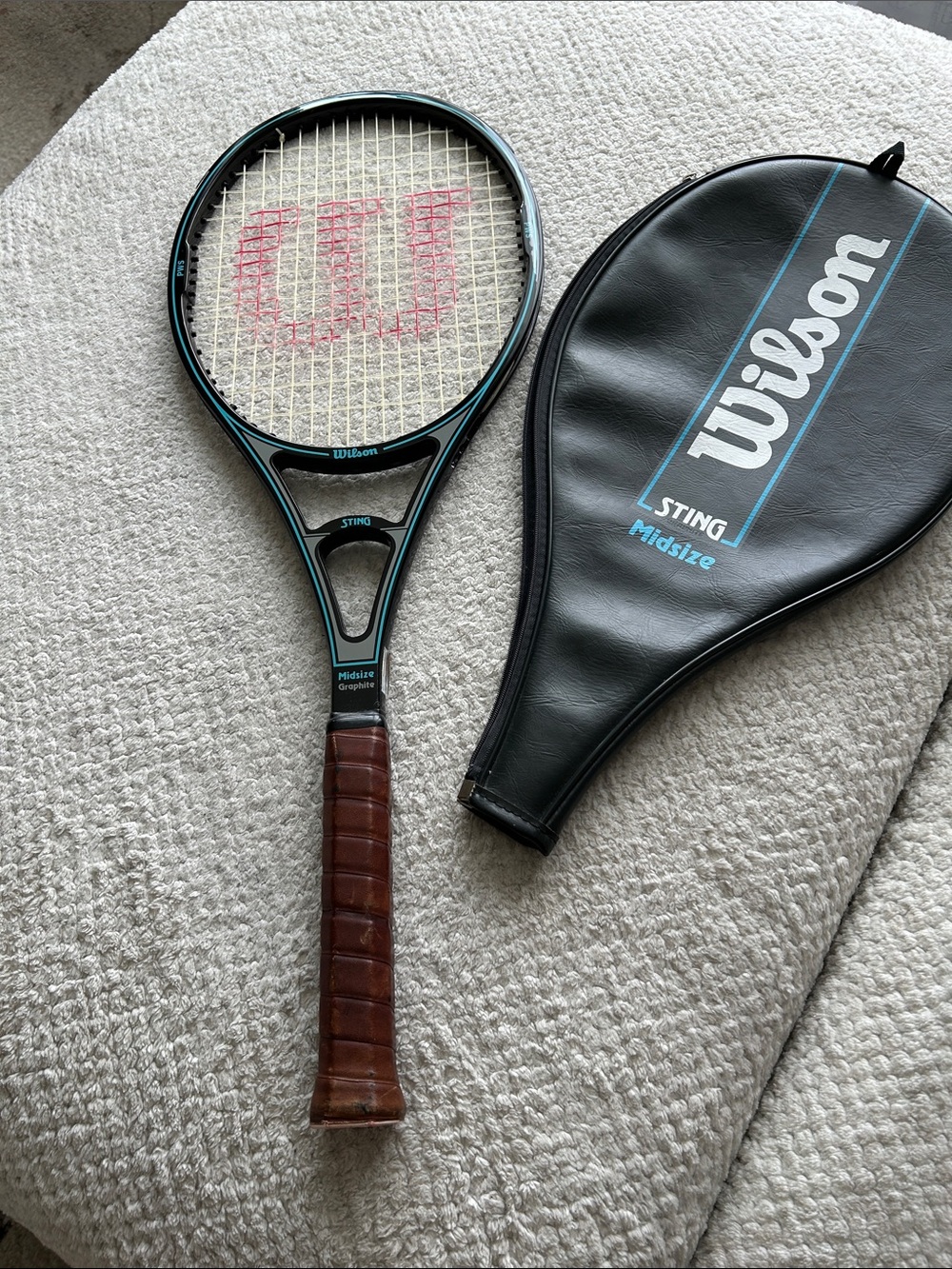 Wilson Black and Teal Tennis Racquet with Brown Grip and Cover